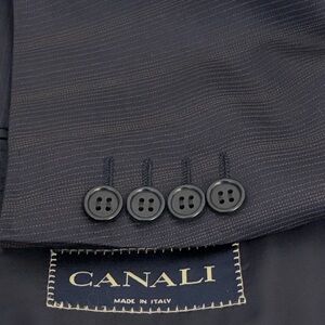 Canali Suit Mens 44R 34 x 30 Navy Blue Brown Stripe 2 Piece Blazer Pants Italy